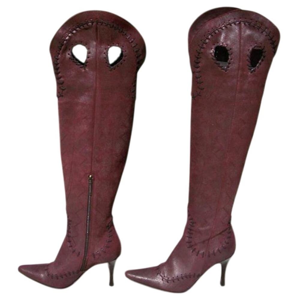 Donald Pliner Couture Wine Metallic Leather Boot Shoe New Over The Knee $695 NWT
